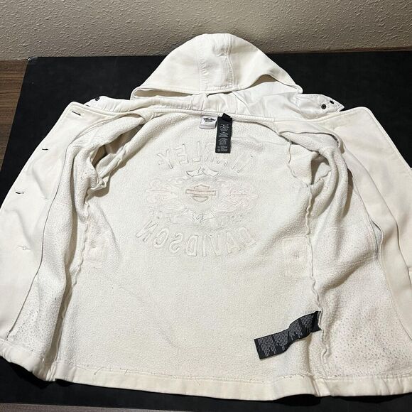 Harley Davidson Coat Women Large Blazer Hooded Fleece Pea Coat Embroidered Biker - Picture 5 of 16